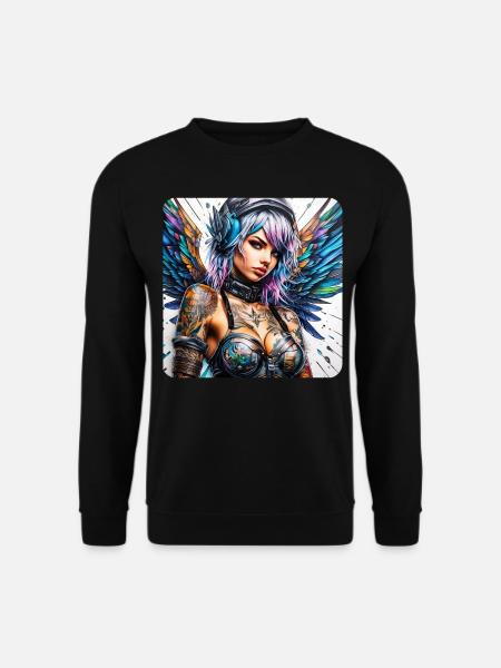 Cool cyberpunk angel with headphones - Unisex Sweatshirt - black