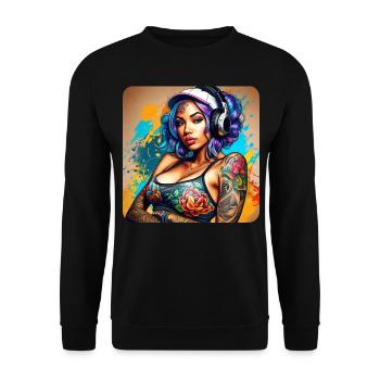 Cool Graffiti Hip Hop Fille avec des écouteurs de musique - Sweat-shirt Unisexe - noir - Devant - Alina (178cm) & Michal (187cm)
