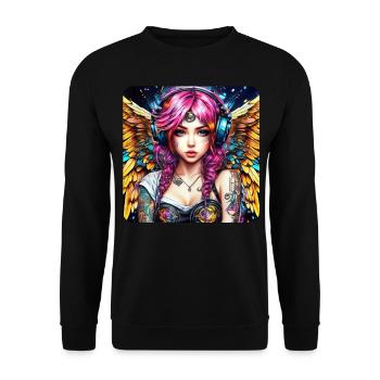 Ange cyberpunk cool avec des écouteurs - Sweat-shirt Unisexe - noir - Devant - Alina (178cm) & Michal (187cm)