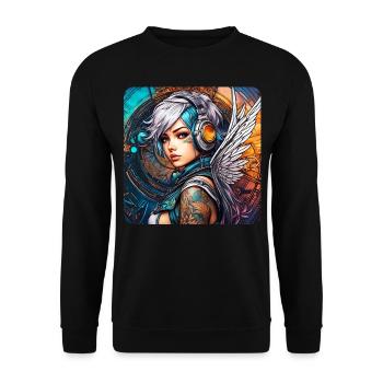 Ange cyberpunk cool avec des écouteurs - Sweat-shirt Unisexe - noir - Devant - Alina (178cm) & Michal (187cm)