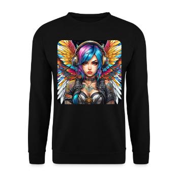Ange cyberpunk cool avec des écouteurs - Sweat-shirt Unisexe - noir - Devant - Alina (178cm) & Michal (187cm)