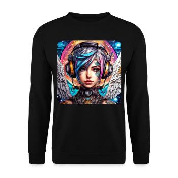 Ange cyberpunk cool avec des écouteurs - Sweat-shirt Unisexe - noir - Devant - Alina (178cm) & Michal (187cm)