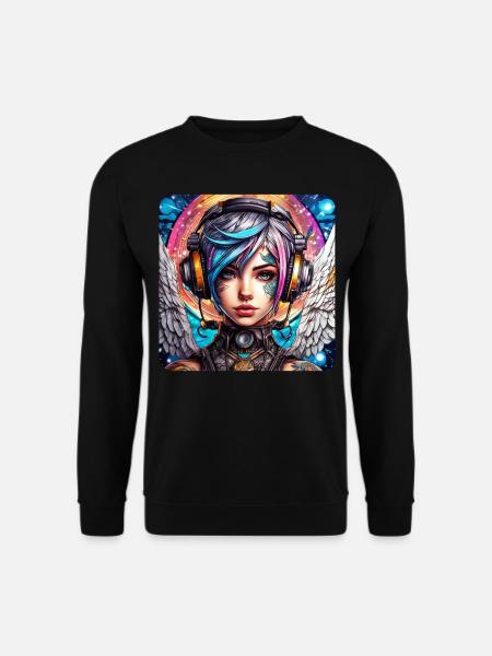 Cooler Cyberpunk Engel mit Kopfhörer - Unisex Pullover - Schwarz
