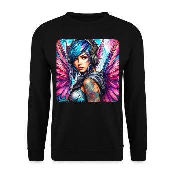 Ange cyberpunk cool avec des écouteurs - Sweat-shirt Unisexe - noir - Devant - Alina (178cm) & Michal (187cm)