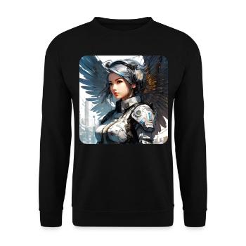 Cool cyberpunk angel with headphones - Unisex Sweatshirt - black - Front - Alina (178cm) & Michal (187cm)