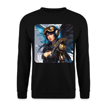 Ange cyberpunk cool avec des écouteurs - Sweat-shirt Unisexe - noir - Devant - Alina (178cm) & Michal (187cm)