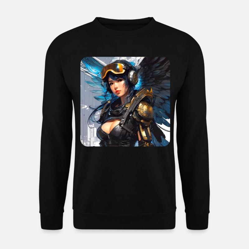 Cooler Cyberpunk Engel mit Kopfhörer - Unisex Pullover - Schwarz