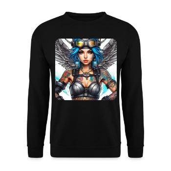 Cool cyberpunk angel with headphones - Unisex Sweatshirt - black - Front - Alina (178cm) & Michal (187cm)