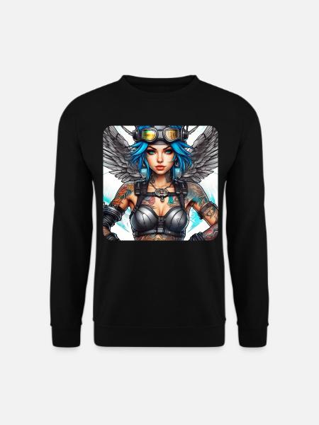 Cooler Cyberpunk Engel mit Kopfhörer - Unisex Pullover - Schwarz