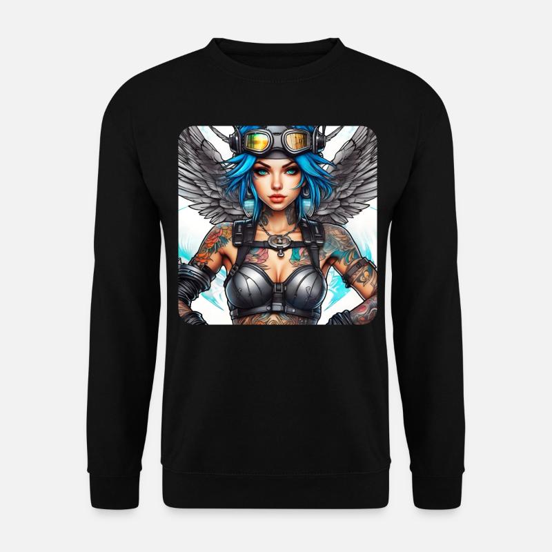 Cooler Cyberpunk Engel mit Kopfhörer - Unisex Pullover - Schwarz