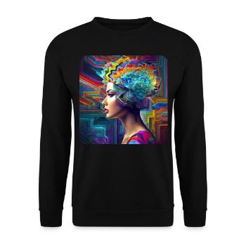Cooles buntes Psychedelisches Motiv Frau - Unisex Pullover - Schwarz - Vorne - Alina (178cm) & Michal (187cm)