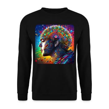 Cooles buntes Psychedelisches Motiv - Unisex Pullover - Schwarz - Vorne - Alina (178cm) & Michal (187cm)
