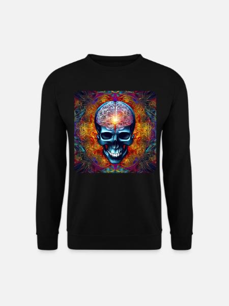 Cooler bunter Psychedelischer Totenkopf - Unisex Pullover - Schwarz