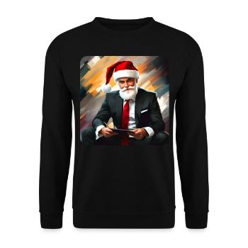 Cooler moderner Weihnachtsmann im Anzug und Tablet - Unisex Pullover - Schwarz - Vorne - Alina (178cm) & Michal (187cm)