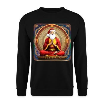 Spiritueller Weihnachtsmann in Buddha Position - Unisex Pullover - Schwarz - Vorne - Alina (178cm) & Michal (187cm)