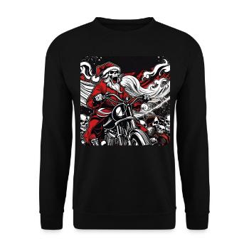 Untoter Biker Weihnachtsmann mit Motorrad - Unisex Pullover - Schwarz - Vorne - Alina (178cm) & Michal (187cm)