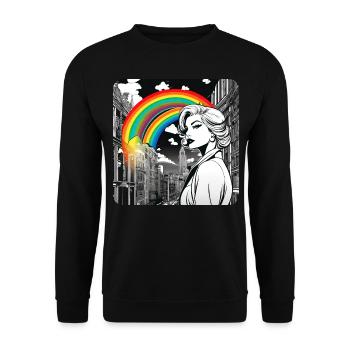 Jolie femme dans la ville avec arc-en-ciel - Sweat-shirt Unisexe - noir - Devant - Alina (178cm) & Michal (187cm)