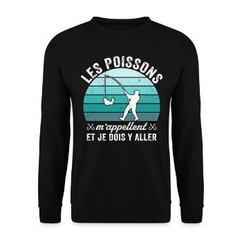 les poissons m'appellent et je dois y aller - Sweat-shirt Unisexe - noir - Devant - Alina (178cm) & Michal (187cm)