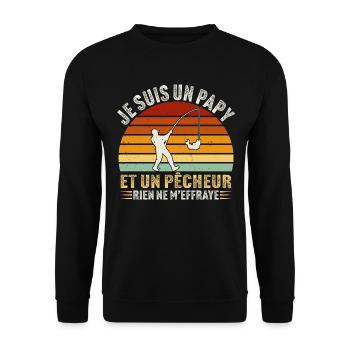 je suis un papy et un pêcheur rien ne m'effraye - Sweat-shirt Unisexe - noir - Devant - Alina (178cm) & Michal (187cm)