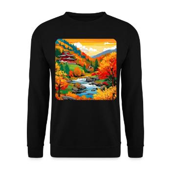 Bunte Herbstlandschaft - Unisex Pullover - Schwarz - Vorne - Alina (178cm) & Michal (187cm)