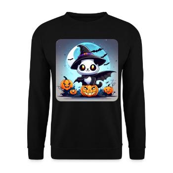 Niedliches Grusel Monster mit Kürbislaternen - Unisex Pullover - Schwarz - Vorne - Alina (178cm) & Michal (187cm)