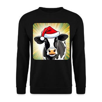 Niedliche Muh Kuh mit Weihnachtsmütze - Unisex Pullover - Schwarz - Vorne - Alina (178cm) & Michal (187cm)
