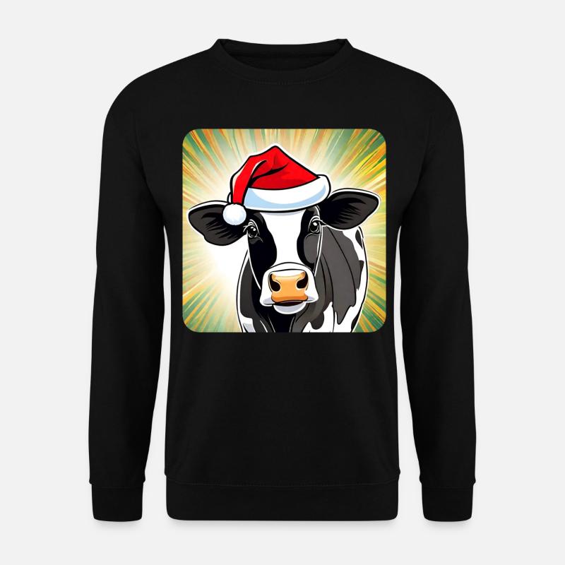 Niedliche Muh Kuh mit Weihnachtsmütze - Unisex Pullover - Schwarz