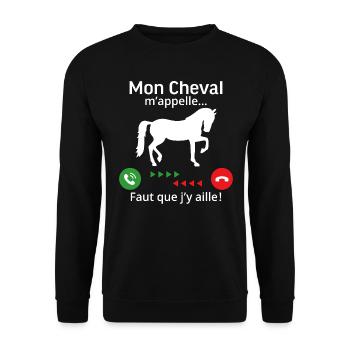 Mon cheval m'appelle faut quẹ j'y aille! - Sweat-shirt Unisexe - noir - Devant - Alina (178cm) & Michal (187cm)