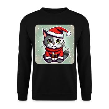 Niedliche Weihnachtskatze - Unisex Pullover - Schwarz - Vorne - Alina (178cm) & Michal (187cm)