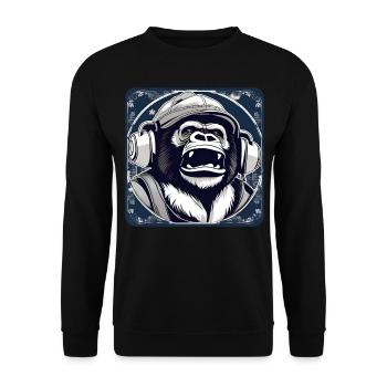 Gorille avec des écouteurs, un chapeau d’hiver et de la neige - Sweat-shirt Unisexe - noir - Devant - Alina (178cm) & Michal (187cm)