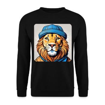 Lion cool avec chapeau - Sweat-shirt Unisexe - noir - Devant - Alina (178cm) & Michal (187cm)