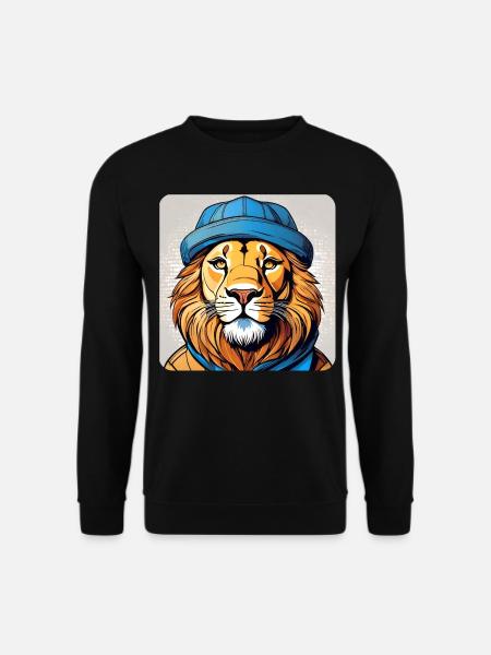 Cooler Löwe mit Mütze - Unisex Pullover - Schwarz