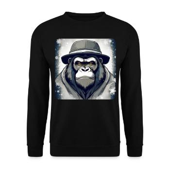 Cooler Gorilla mit Hut und Schneeflocken - Unisex Pullover - Schwarz - Vorne - Alina (178cm) & Michal (187cm)