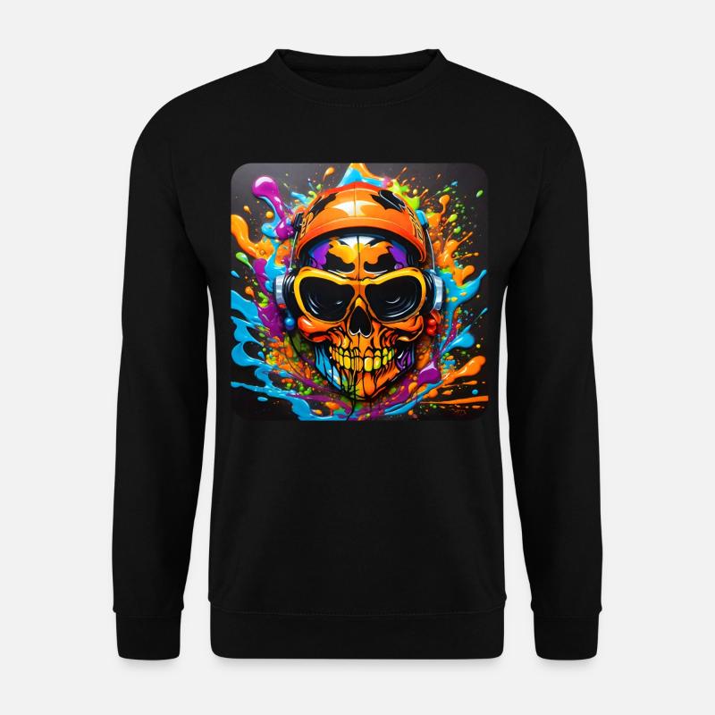 Cooler Totenkopf mit Kopfhörer Graffiti Style - Unisex Pullover - Schwarz