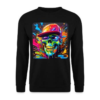 Cooler Totenkopf mit Sonnenbrille im Graffiti Stil - Unisex Pullover - Schwarz - Vorne - Alina (178cm) & Michal (187cm)