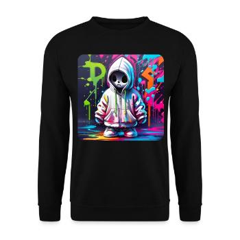 Spooky Ghost in XL Hoodie Graffiti Style - Unisex Sweatshirt - black - Front - Alina (178cm) & Michal (187cm)