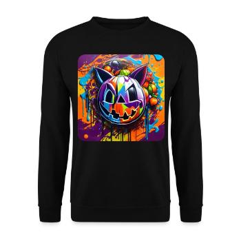Lustiges Grusel Monster im Graffiti Style - Unisex Pullover - Schwarz - Vorne - Alina (178cm) & Michal (187cm)