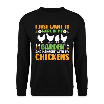 Travailler dans mon jardin et passer du temps avec mes poules - Sweat-shirt Unisexe - noir - Devant - Alina (178cm) & Michal (187cm)