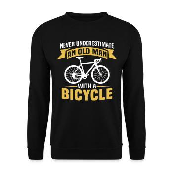 Unterschätze niemals einen alten Mann mit einem Fahrrad - Unisex Pullover - Schwarz - Vorne - Alina (178cm) & Michal (187cm)