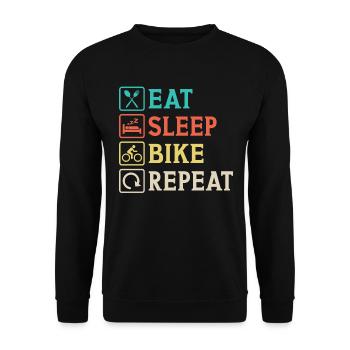 Essen Schlaf Fahrrad T-Shirt Radfahren Geschenk für Radfahrer - Unisex Pullover - Schwarz - Vorne - Alina (178cm) & Michal (187cm)