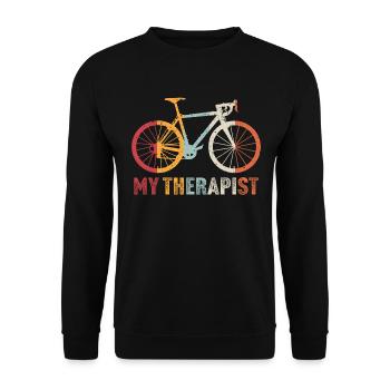 Mein Therapeut Radfahren T-Shirt Radfahren - Unisex Pullover - Schwarz - Vorne - Alina (178cm) & Michal (187cm)