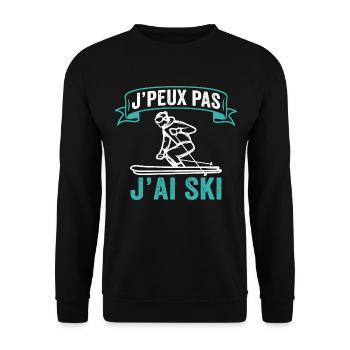 J'Peux Pas J'ai Ski Humour Cadeau Ski Alpin Sport - Sweat-shirt Unisexe - noir - Devant - Alina (178cm) & Michal (187cm)