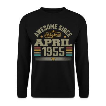 April 1955 Geburtstag Jahrgang 1955 Geschenkidee - Unisex Pullover - Schwarz - Vorne - Alina (178cm) & Michal (187cm)