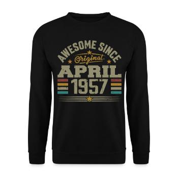 April 1957 Geburtstag Jahrgang 1957 Geschenkidee - Unisex Pullover - Schwarz - Vorne - Alina (178cm) & Michal (187cm)