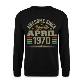 April 1970 Geburtstag Vintage Geschenkidee aus den 1970er Jahren - Unisex Pullover - Schwarz - Vorne - Alina (178cm) & Michal (187cm)
