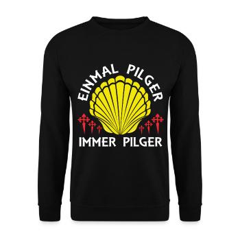 Einmal Pilger Jakobsweg Pilgern Pilgermuschel - Unisex Pullover - Schwarz - Vorne - Alina (178cm) & Michal (187cm)