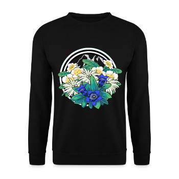 Flora Wild Flowers Gentian Edelweiss Alps Alm Berg - Unisex Sweatshirt - black - Front - Alina (178cm) & Michal (187cm)