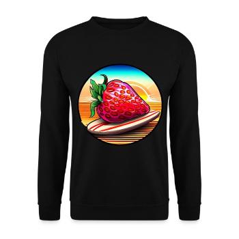 Surfende Erdbeere im Sonnenuntergang - Unisex Pullover - Schwarz - Vorne - Alina (178cm) & Michal (187cm)