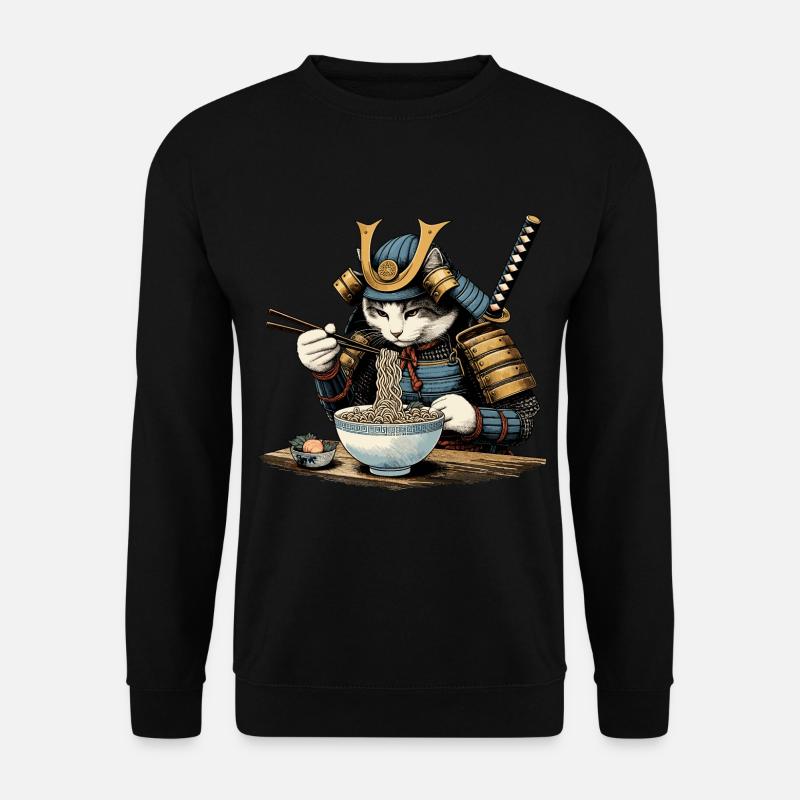 Samurai Cat Ramen Ukiyo-e - Unisex Sweatshirt - black