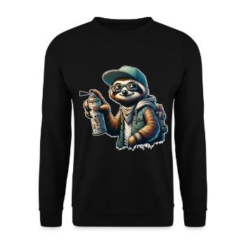 Faultier Graffiti Sprüher Streetart - Unisex Pullover - Schwarz - Vorne - Alina (178cm) & Michal (187cm)